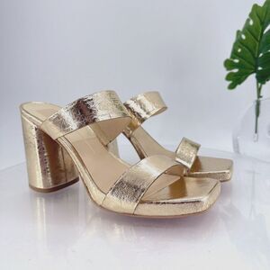 Dolce Vita Womens Paily Sandals Gold Metallic Block Heel Square Double Strap 11